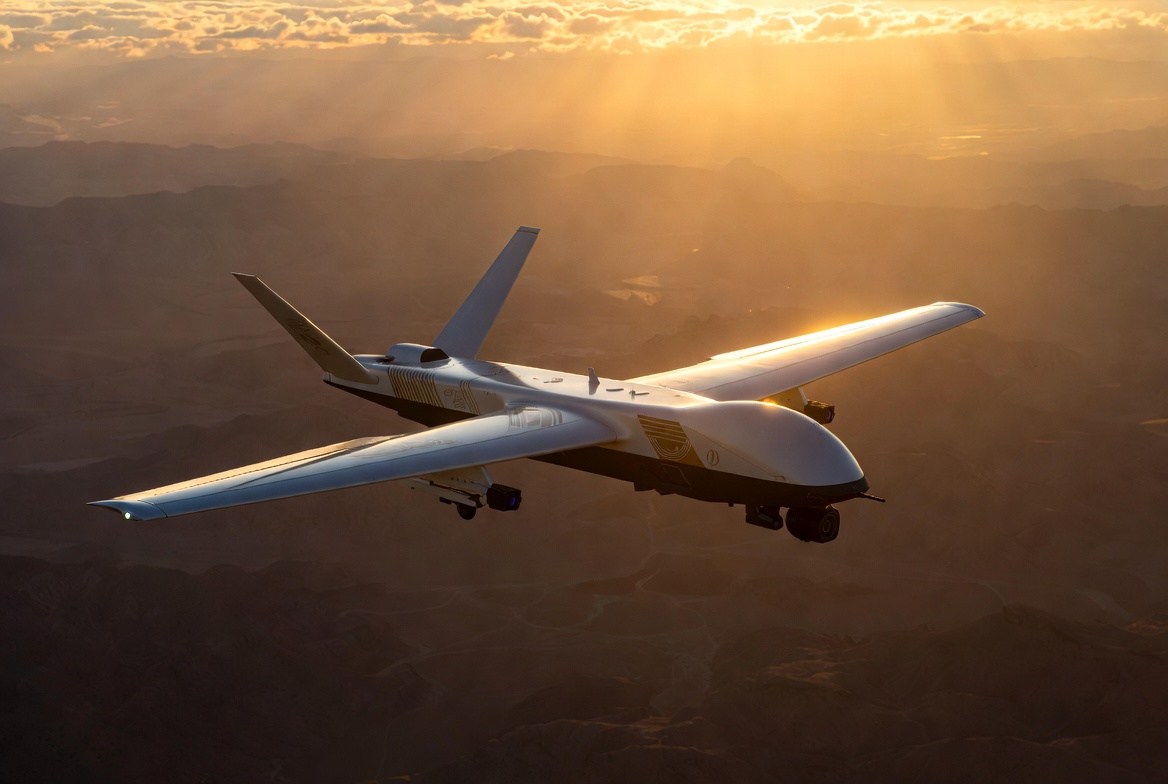 Aerial surveillance drone in flight